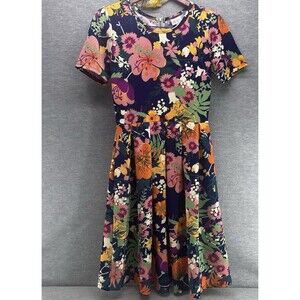 LULAROE AMELIA  - Women's Multi Color Navy Blue Floral Dress Size Small
